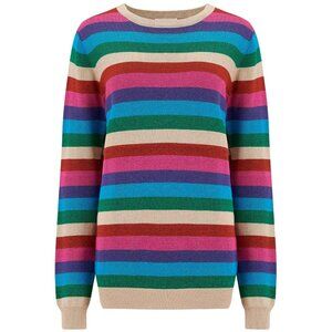 Sugarhill Brighton Vibrant Rainbow Stripe Lurex Sweater 80's Alex Glitz Size 16
